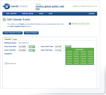 Caorda Content - Edit Calendar Events