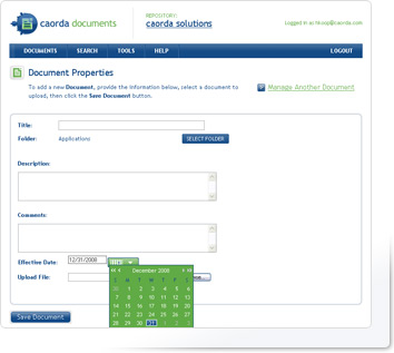 Caorda Documents - Document Properties Screenshot