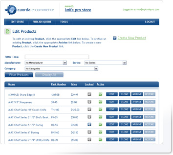Caorda E-Commerce - Edit Products Screenshot