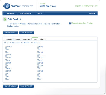 Caorda E-Commerce - Edit Products Screenshot