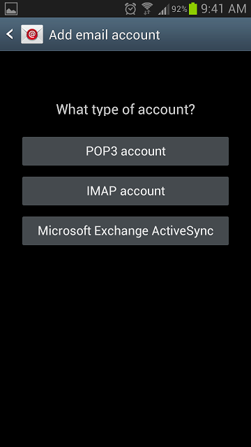 email type selection on samsung galaxy phone