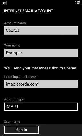 Windows phone email account setup