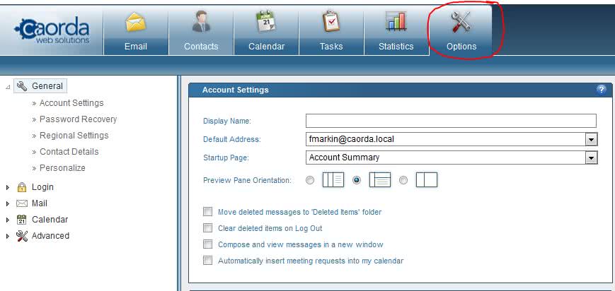 Email password recovery settings