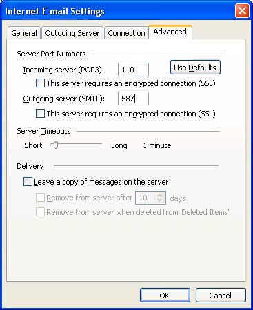 Setting SMTP Port in Office Outlook 2003