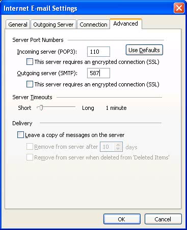 Setting SMTP Port in Office Outlook 2003