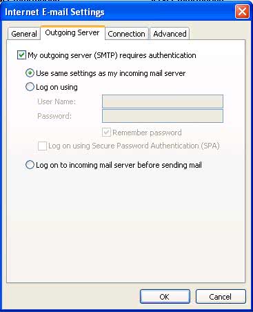Setting SMTP type in Office Outlook 2003