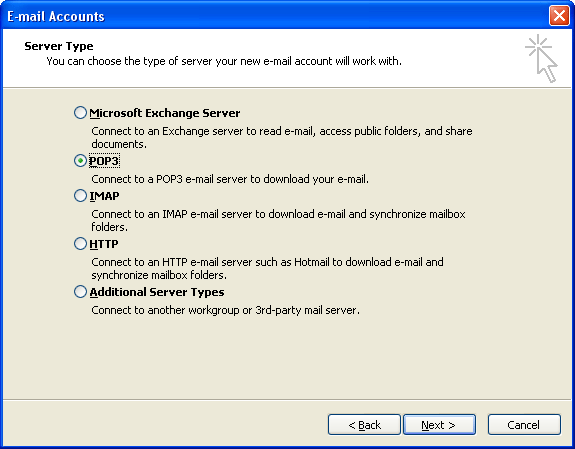 Setting up email in Office Outlook 2003 step 3