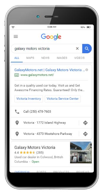 Google Ads mobile layout