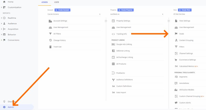 Google Analytics Goal setup - step 1