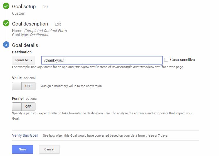 Google Analytics Goal setup - step 5