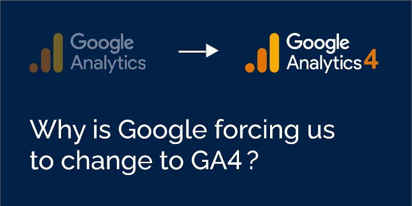 Illustration explaining the transition to GA4 for Businesses