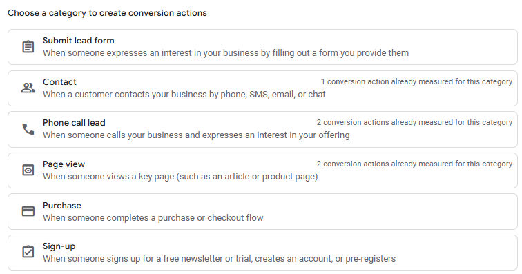 different conversion actions