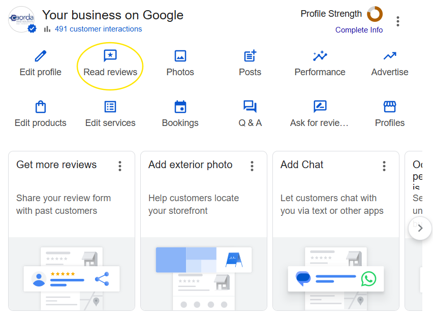 viewing reviews from Google Business Profile Manager