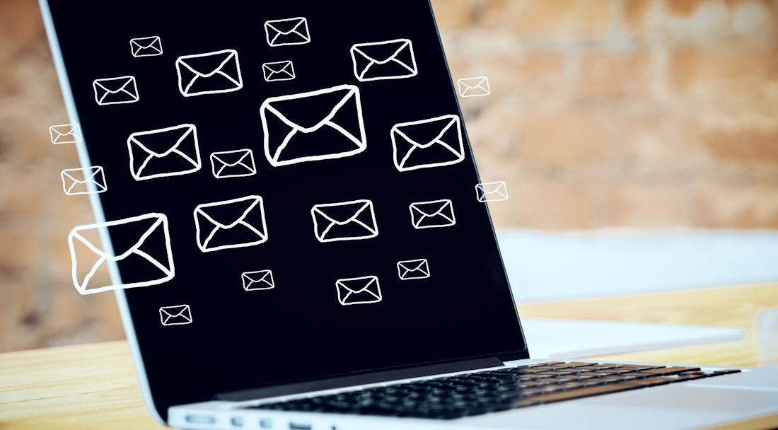 incoming emails on laptop