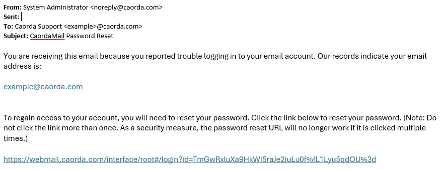 Example Password Recovery Email