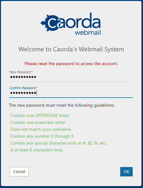 Password Reset Screen
