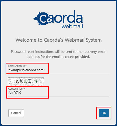 Caorda Webmail Forgot Password Form